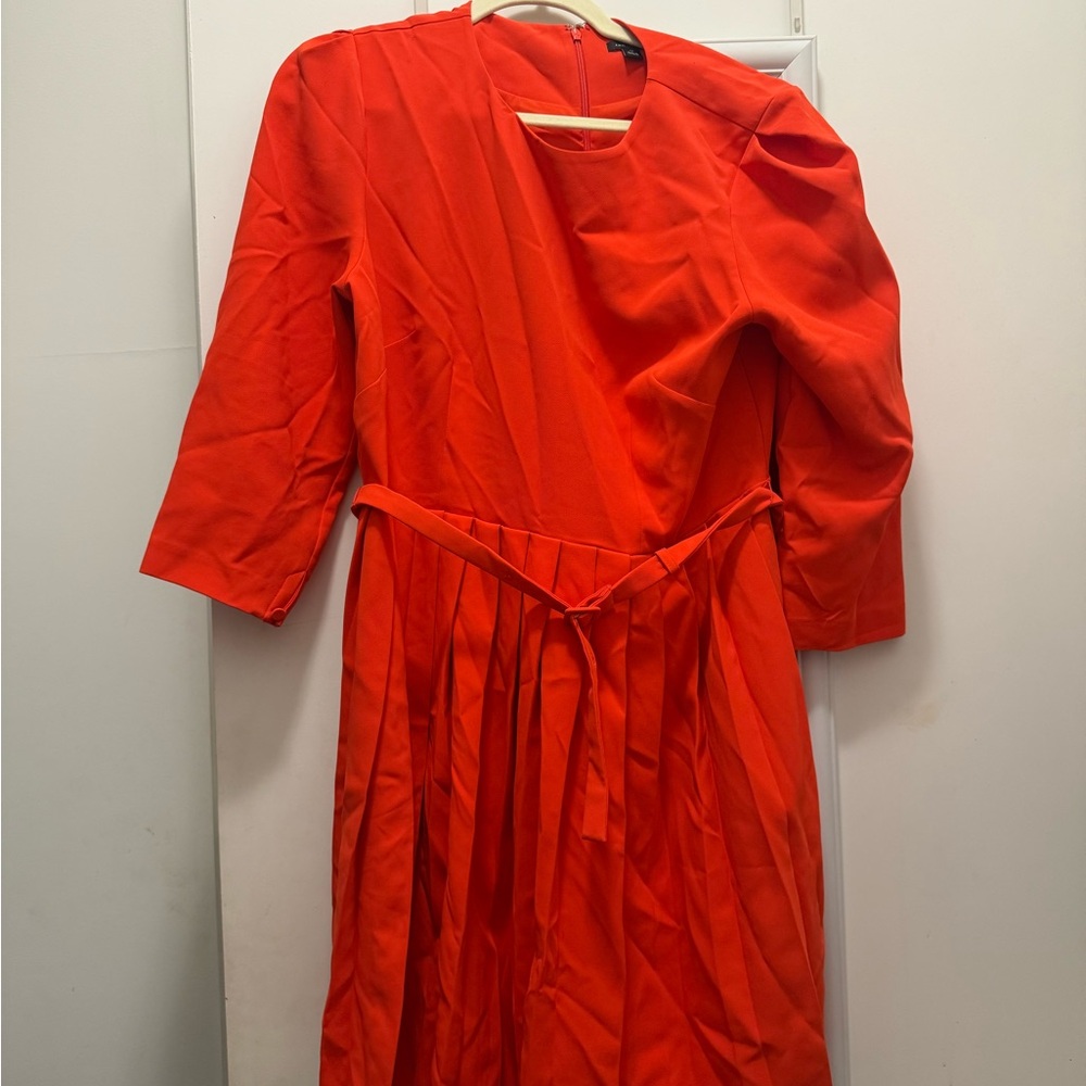 Ann Taylor Pleated Belted Orange Dress - Picture 2 of 5